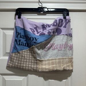 PacSun Lavender, Blue and Tan Patchwork Playboy Mini Skirt